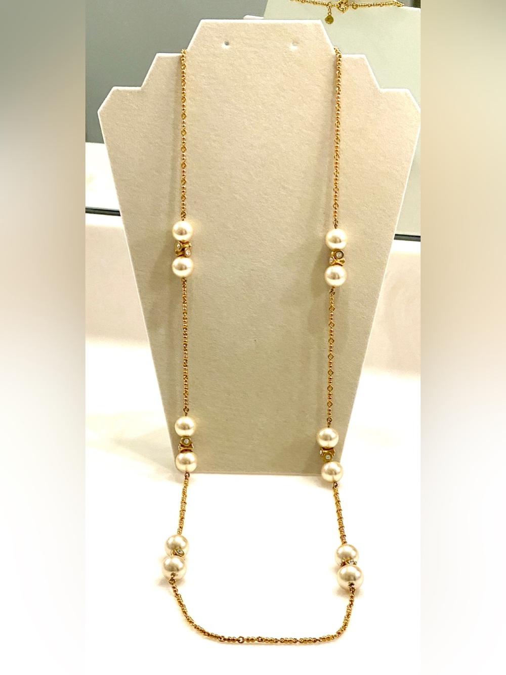 J. Crew Long Gold-Tone Necklace with Ivory Pearls